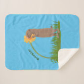 Cute prairie dog sniffing flower cartoon sherpa deken (Voorkant (horizontaal))