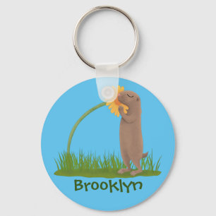 Cute prairie dog sniffing flower cartoon sleutelhanger