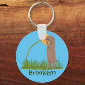 Cute prairie dog sniffing flower cartoon sleutelhanger (Voorkant)
