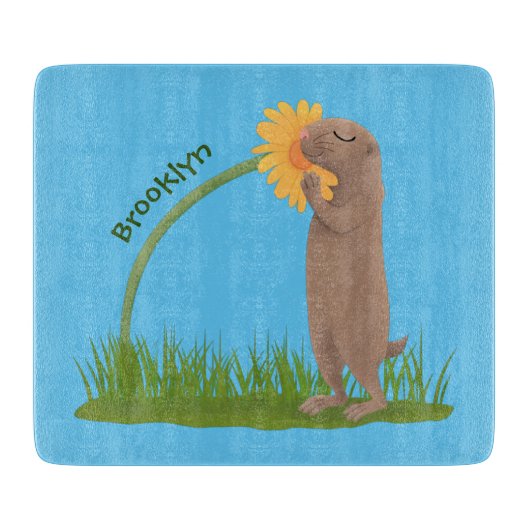 Cute prairie dog sniffing flower cartoon snijplank (Voorkant)
