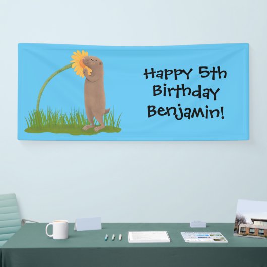 Cute prairie dog sniffing flower cartoon spandoek (Beurs)