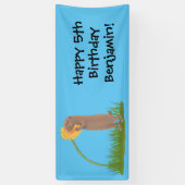 Cute prairie dog sniffing flower cartoon spandoek (Verticaal)