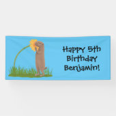 Cute prairie dog sniffing flower cartoon spandoek (Horizontaal)