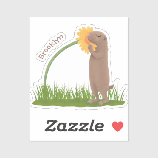 Cute prairie dog sniffing flower cartoon sticker (Vel)