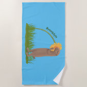 Cute prairie dog sniffing flower cartoon strandlaken (Voorkant)