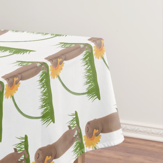 Cute prairie dog sniffing flower cartoon tafelkleed (Voorbeeld)