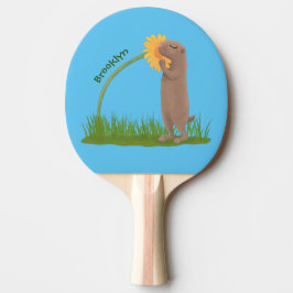 Cute prairie dog sniffing flower cartoon tafeltennisbatje