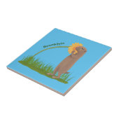 Cute prairie dog sniffing flower cartoon tegeltje (Zijkant)
