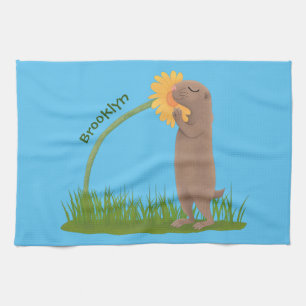 Cute prairie dog sniffing flower cartoon theedoek