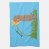 Cute prairie dog sniffing flower cartoon theedoek (Verticaal)