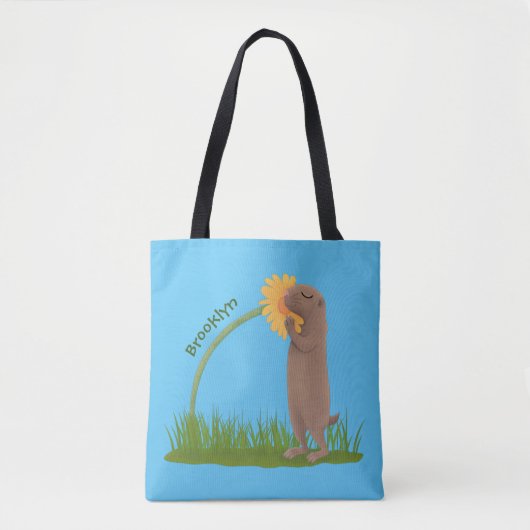 Cute prairie dog sniffing flower cartoon tote bag (Voorkant)