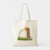 Cute prairie dog sniffing flower cartoon tote bag (Achterkant)