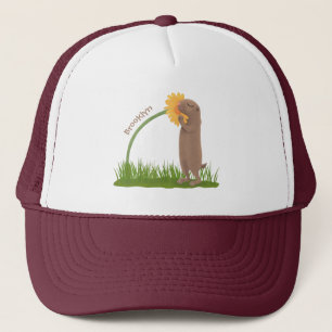 Cute prairie dog sniffing flower cartoon trucker pet