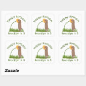Cute prairie dog sniffing flower cartoon vierkante sticker (Vel)