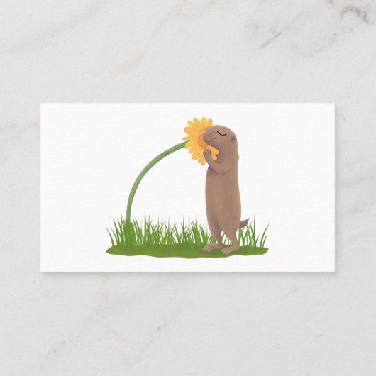 Cute prairie dog sniffing flower cartoon visitekaartje (Achterkant)