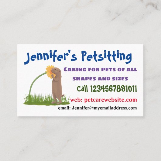 Cute prairie dog sniffing flower cartoon visitekaartje (Voorkant)