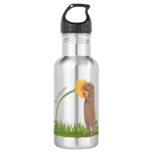 Cute prairie dog sniffing flower cartoon waterfles