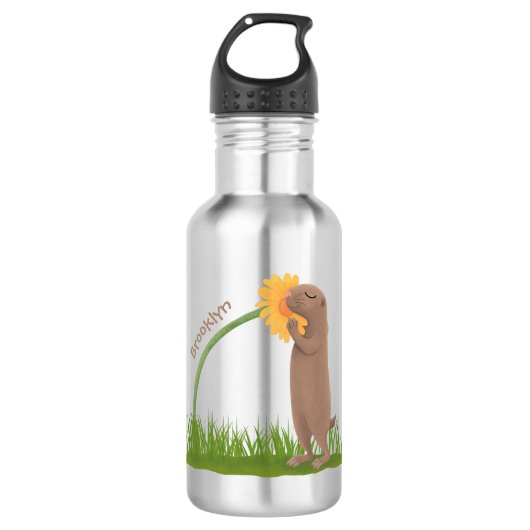 Cute prairie dog sniffing flower cartoon waterfles (Voorkant)