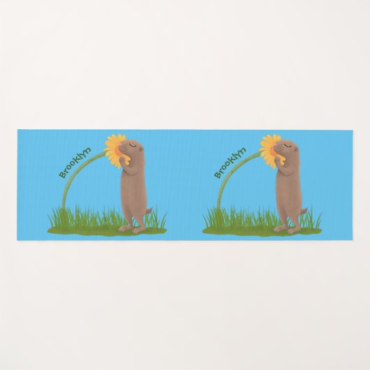 Cute prairie dog sniffing flower cartoon yogamat (Voorkant (horizontaal))