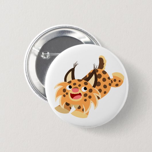 Cute Prankish Cartoon Bobcat Button Badge (Voorkant /achterkant)