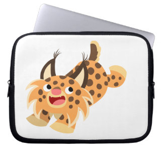 Cute Prankish Cartoon Bobcat-laptophoes Laptop Sleeve