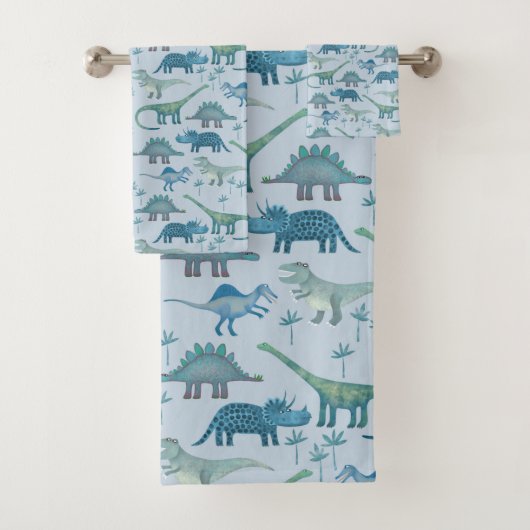 Cute Prehistorische Blue Dinosaur Pattern Bad Handdoek (Insitu)