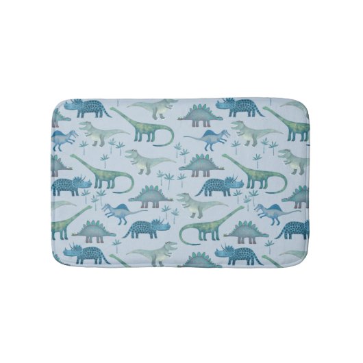 Cute Prehistorische Blue Dinosaur Pattern Badmat (Voorkant)