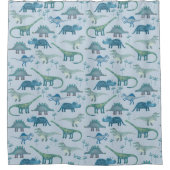 Cute Prehistorische Blue Dinosaur Pattern Douchegordijn (Voorkant)