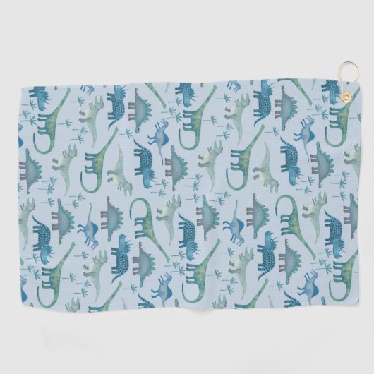 Cute Prehistorische Blue Dinosaur Pattern Golfhanddoek (Horizontaal)