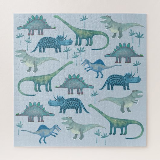 Cute Prehistorische Blue Dinosaur Pattern Legpuzzel (Verticaal)