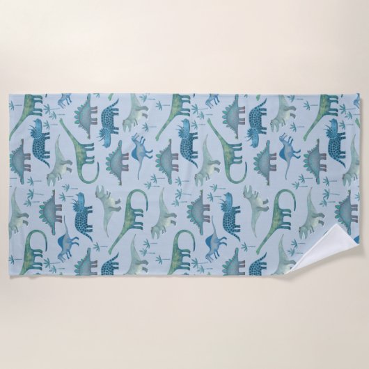 Cute Prehistorische Blue Dinosaur Pattern Strandlaken (Voorkant)