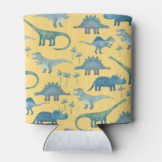 Cute Prehistorische Dinosaur Pattern Yellow Blikjeskoeler (Achterkant)