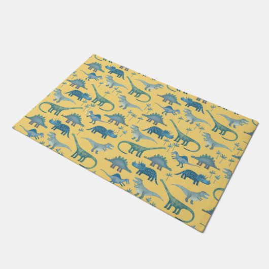 Cute Prehistorische Dinosaur Pattern Yellow Deurmat (Schuin)