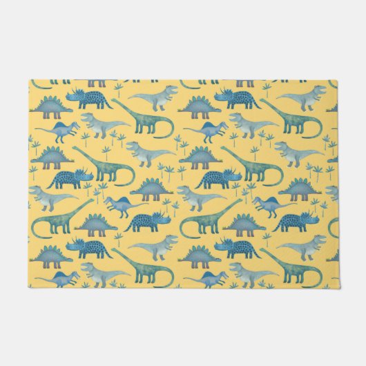 Cute Prehistorische Dinosaur Pattern Yellow Deurmat (Voorkant)