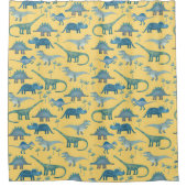 Cute Prehistorische Dinosaur Pattern Yellow Douchegordijn (Voorkant)