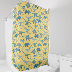 Cute Prehistorische Dinosaur Pattern Yellow Douchegordijn
