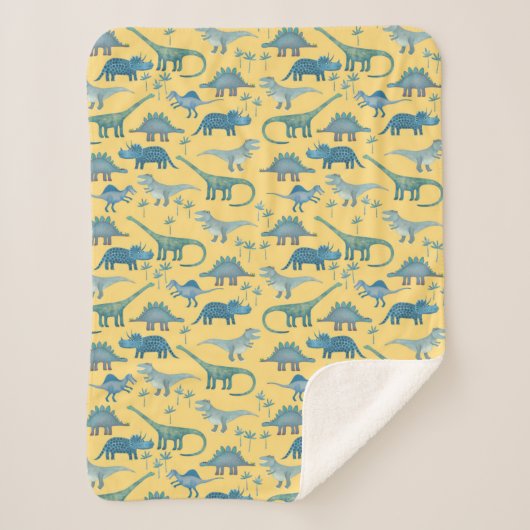 Cute Prehistorische Dinosaur Pattern Yellow Sherpa Deken (Voorkant)