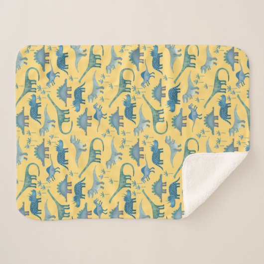 Cute Prehistorische Dinosaur Pattern Yellow Sherpa Deken (Voorkant (horizontaal))