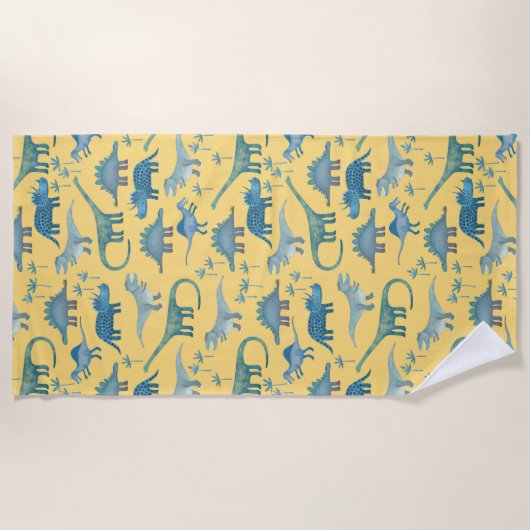 Cute Prehistorische Dinosaur Pattern Yellow Strandlaken (Voorkant)