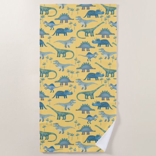 Cute Prehistorische Dinosaur Pattern Yellow Strandlaken (Voorkant)