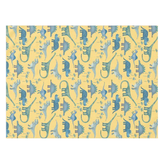 Cute Prehistorische Dinosaur Pattern Yellow Tafelkleed (Voorkant (Horizontaal))