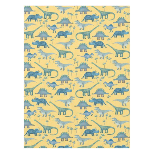 Cute Prehistorische Dinosaur Pattern Yellow Tafelkleed (Voorkant)