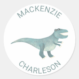 Cute Prehistorische T-Rex Dinosaur gepersonaliseer Ronde Sticker