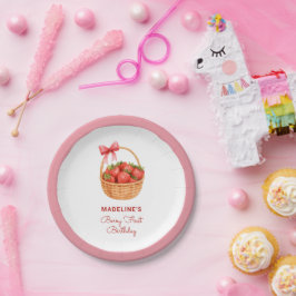 Cute Preppy Berry First Birthday Strawberry Papieren Bordje