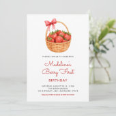 Cute Preppy Berry First Strawberry Birthday Kaart (Staand voorkant)