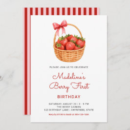 Cute Preppy Berry First Strawberry Birthday Kaart
