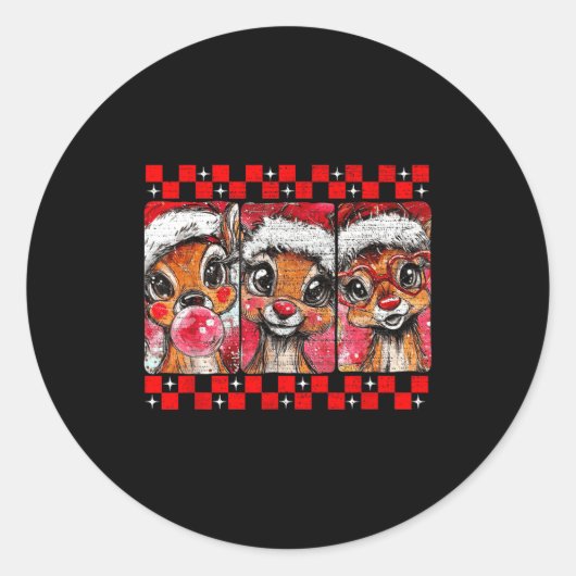 Cute Preppy Christmas,reindeer Brushstrokes Funny  Ronde Sticker (Voorkant)