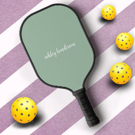 Cute Preppy Pastel Green Full Name Monogram Pickleball Paddle