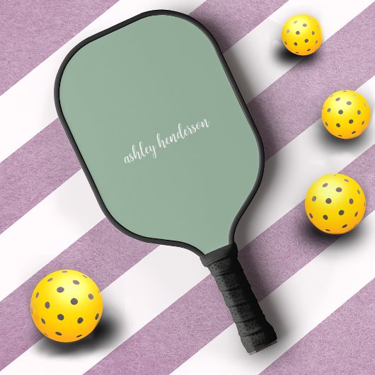 Cute Preppy Pastel Green Full Name Monogram Pickleball Paddle