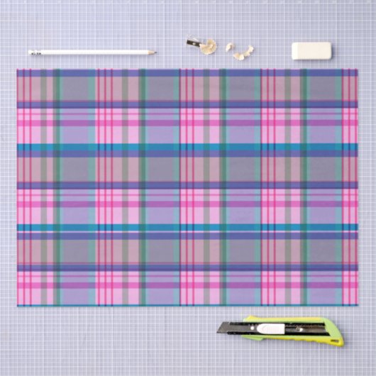 Cute Preppy Retro Plaid Pattern in Pink and Blue Tissuepapier (Craft)
